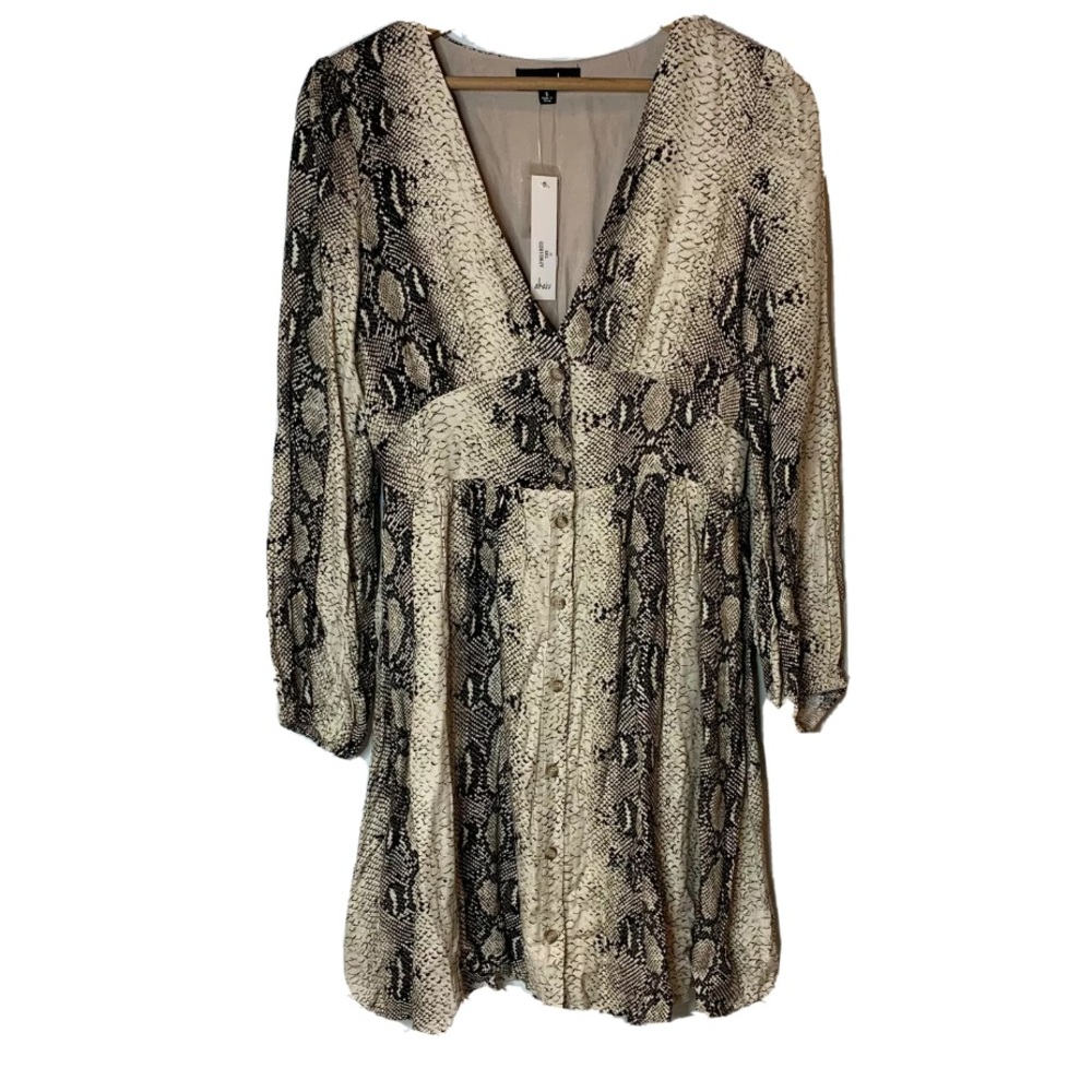 NWT AKAIV Boutique Snakeskin A-Line Dress Tan S - Picture 1 of 8